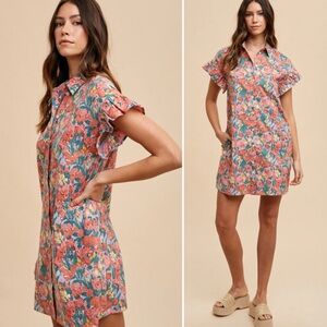 Anniewear Floral Ruffle Sleeve Mini Dress Size Medium
